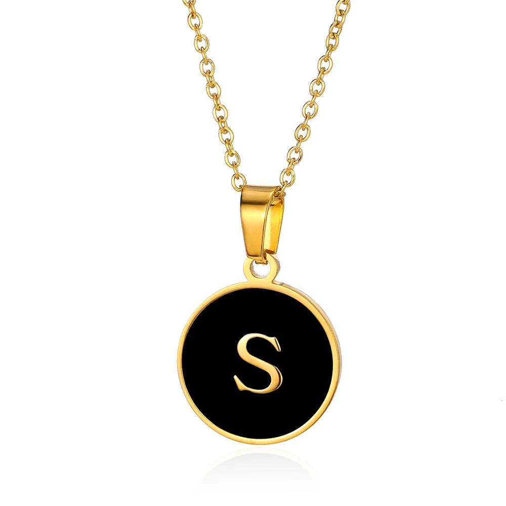 Women Gold Color Stainless Steel Round Couple Alphabet A-Z Pendant