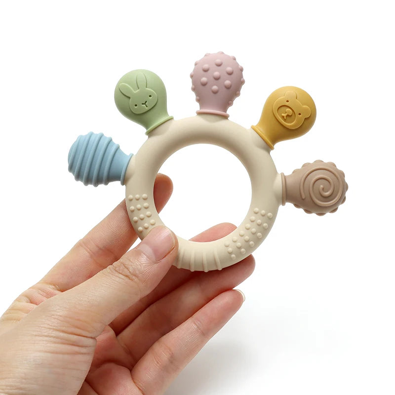 multicolor Silicone Baby Ring Teether Anxiety Teething Toys 0-12 Months