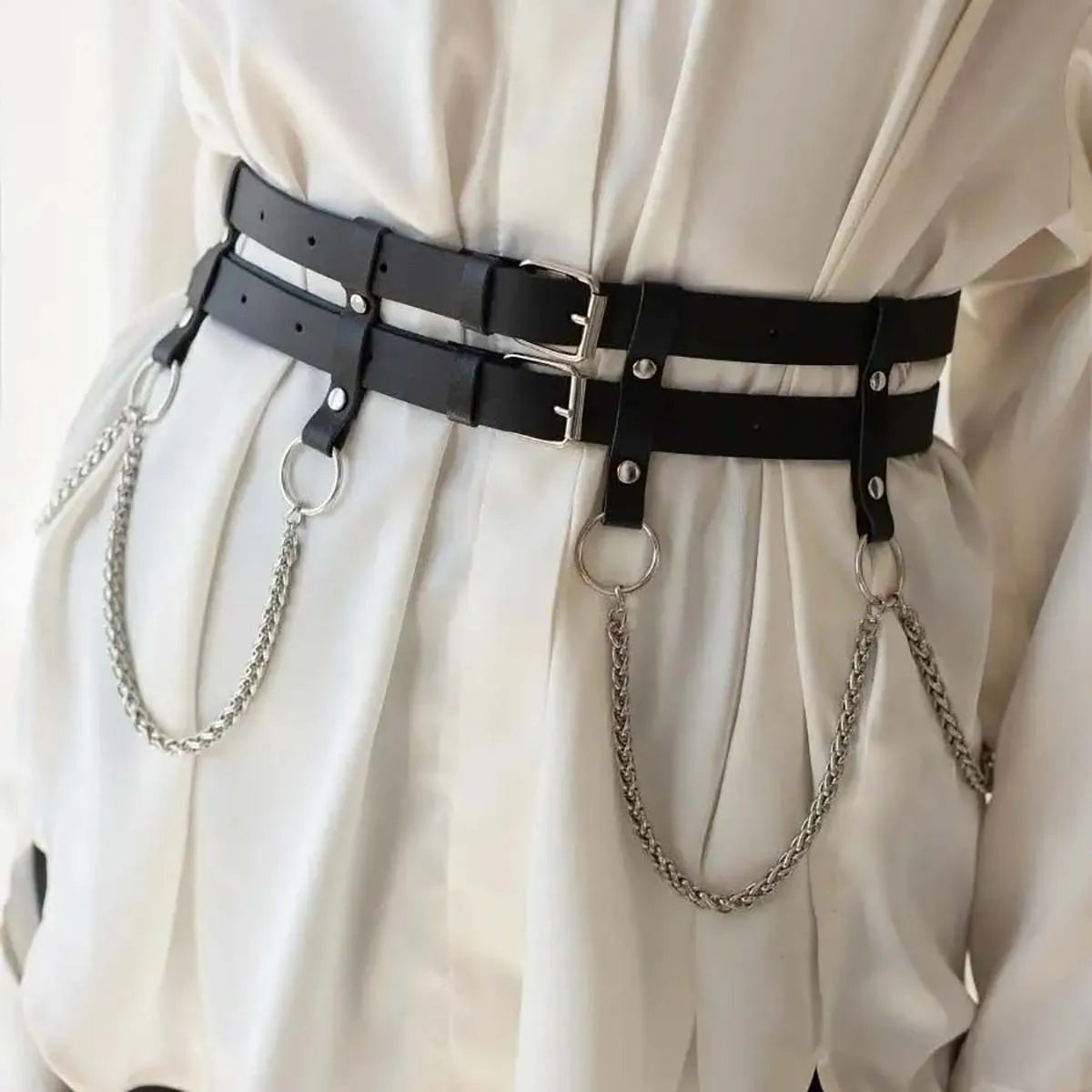 Women Trend Punk Belt Belt With Chain Decoration Fashion Leather Waist Belt Female Street Style Gothic Clothing Accessories