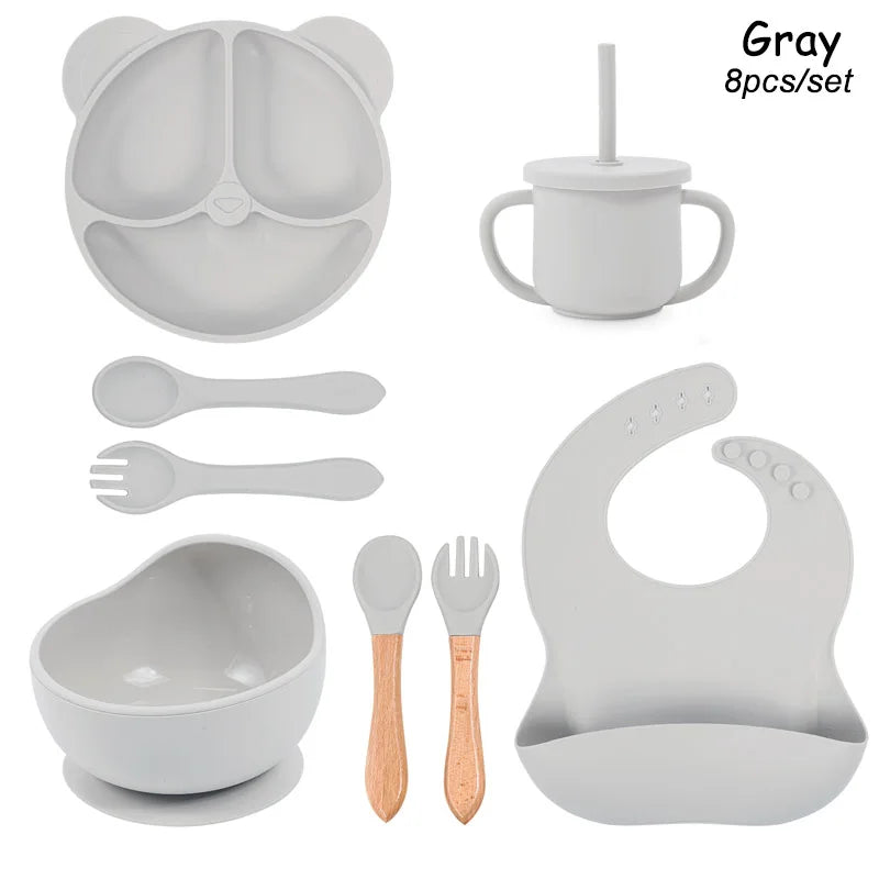Feeding Set Silicone For Baby Sucker Bowl Dishes Plate For Kids