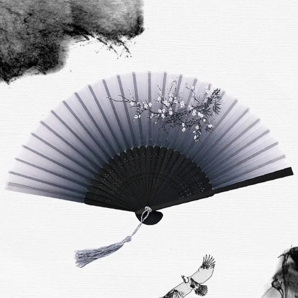 Portable Folding Fan Plain Plastic Cloth Hand Fan