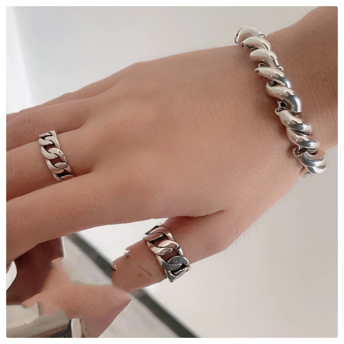 925 Sterling Silver GeometricAdjustable Simple Chain Ring - Buy One Get one Free π₯