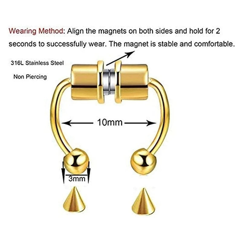 Magnet Fake Nose Ring, 5pcs Stainless Steel, Strong Magnetic Nose Stud,