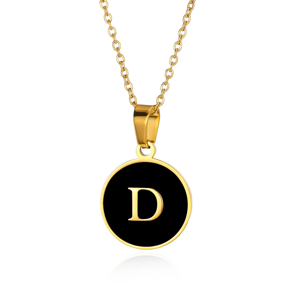 Women Gold Color Stainless Steel Round Couple Alphabet A-Z Pendant