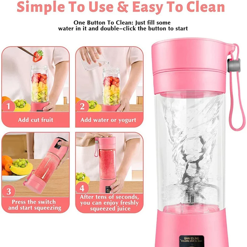Portable and Rechargeable USB 380Ml Traveling Fruit Juicer Cup with 6 Blades