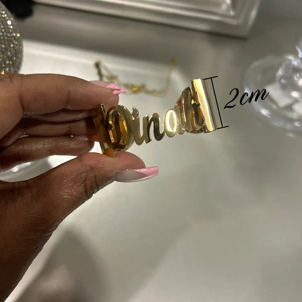 4cm Stainless Steel Nameplate Big Cuff Bangles Gift