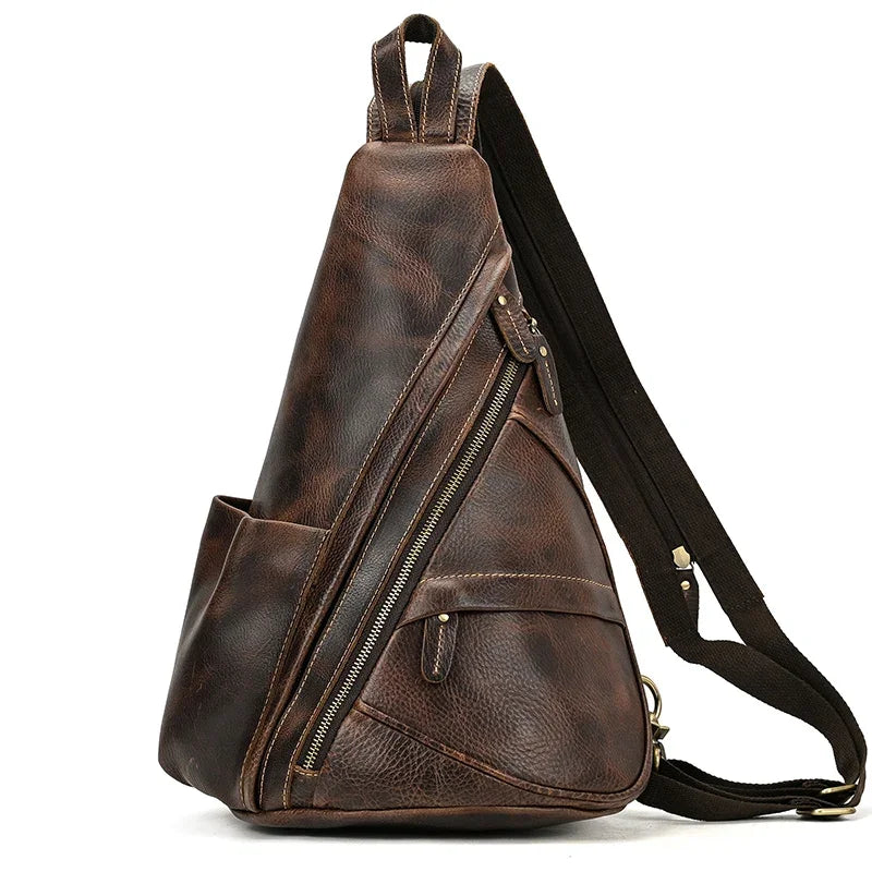 New Fashion Men's Leather Single Shoulder Backpack Real Cowskin Chest Bag Crossbody Bag Backpacks For Man Male Anti Theft Men
