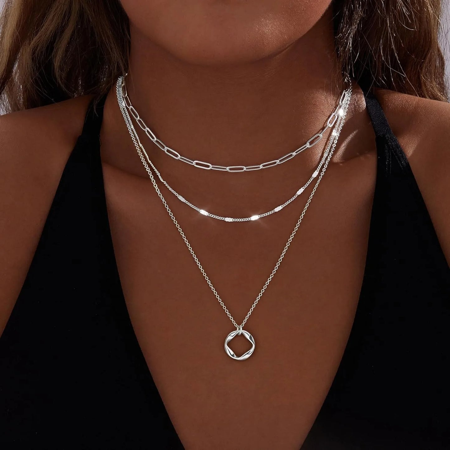 Layered Gold/Silver Necklaces set for Women Stackable