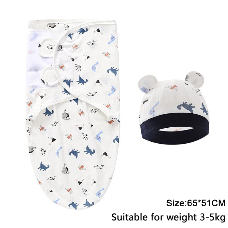 Baby Blanket Hat Set Cartoon Printed Cotton Newborn 0-6 Months