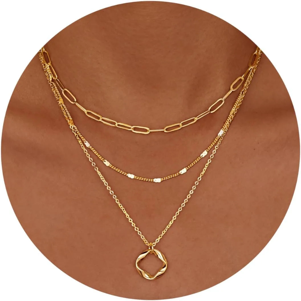 Layered Gold/Silver Necklaces set for Women Stackable