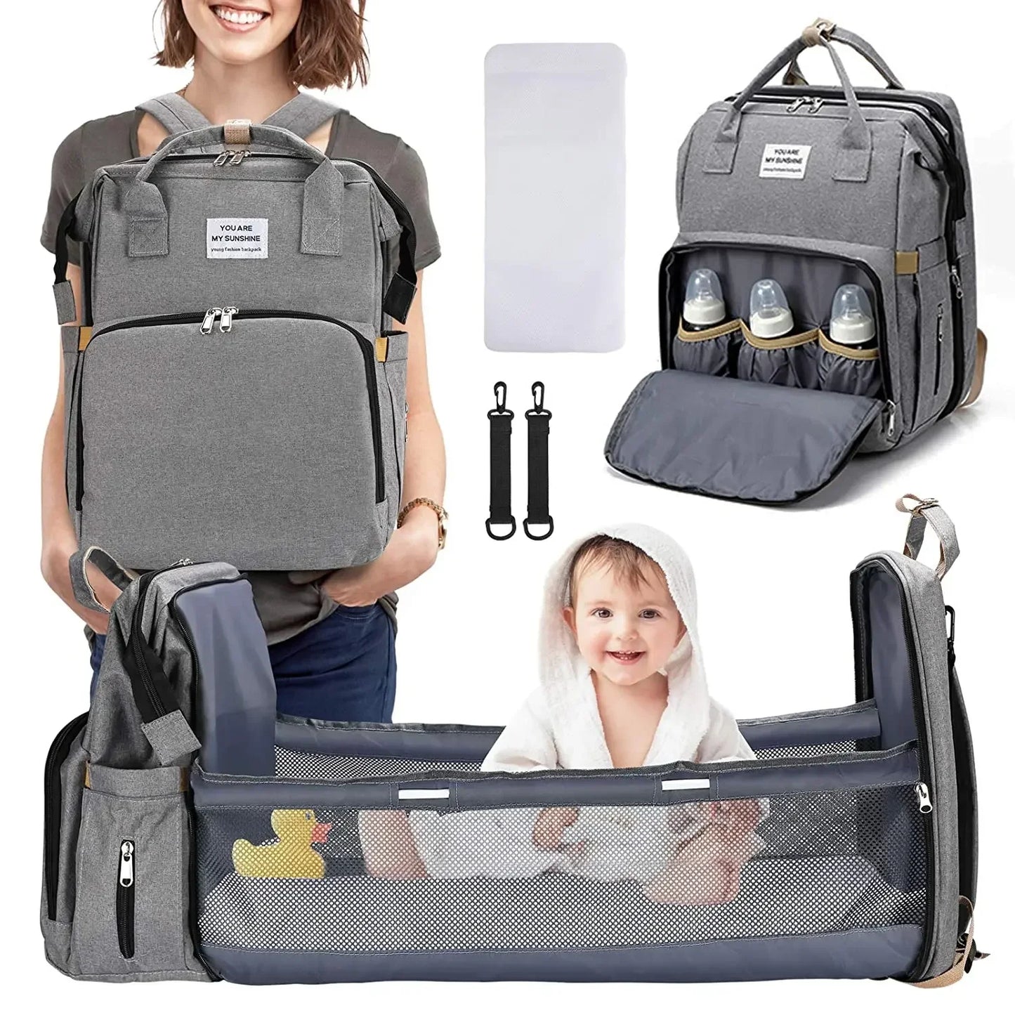 Foldable Diaper Bag Baby Bed Bags Crib Travel Backpack with Changing Station