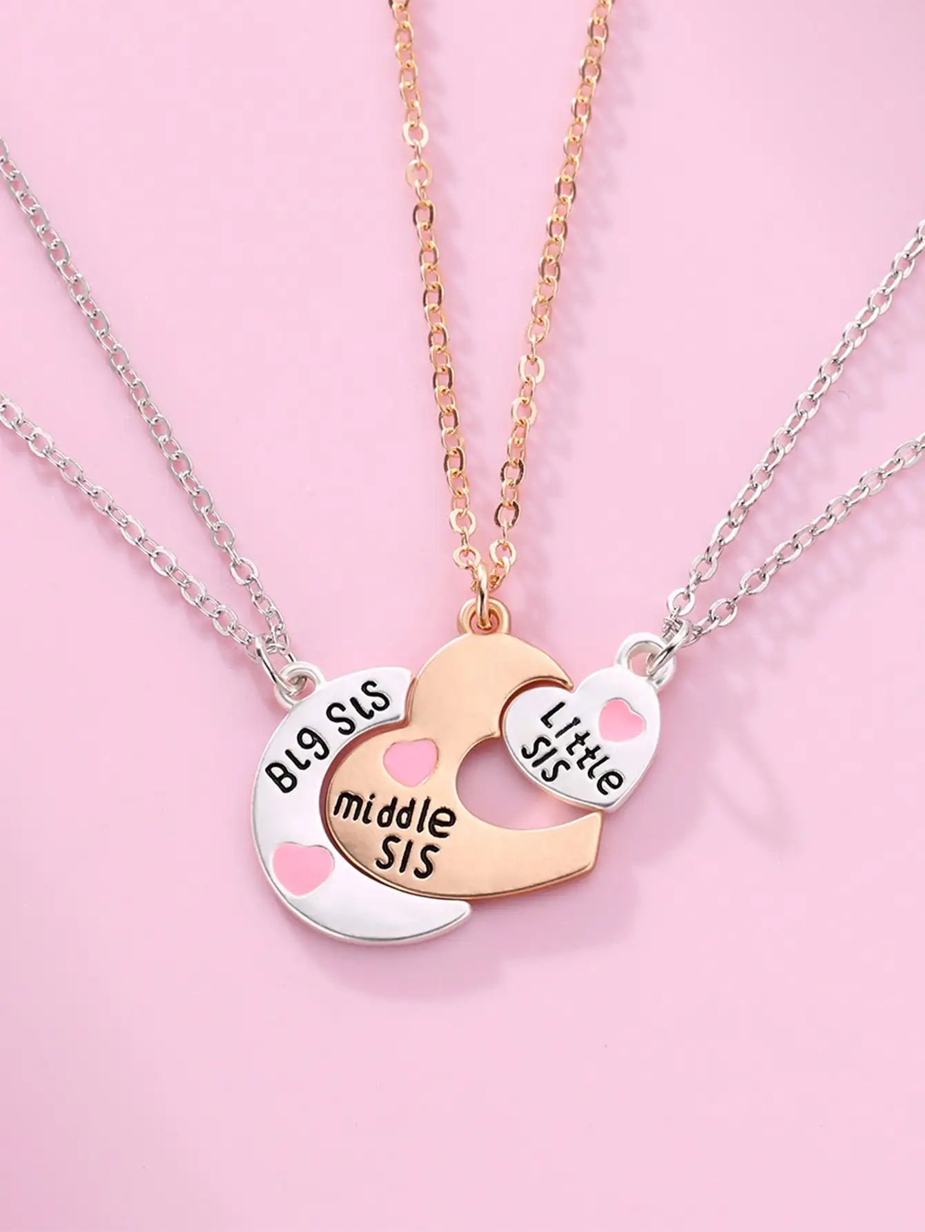 3 Pcs/Set Mother Daughter Metal Pendant Necklace 