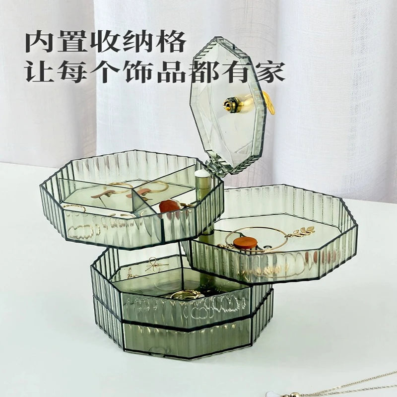 Rotating Jewelry Storage Box Makeup Storage Rack Bracelet Earring with Cover
