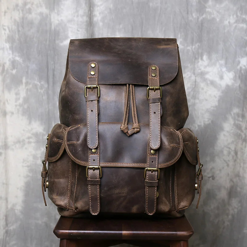 Retro Crazy Horse Leather Backpack for Mens