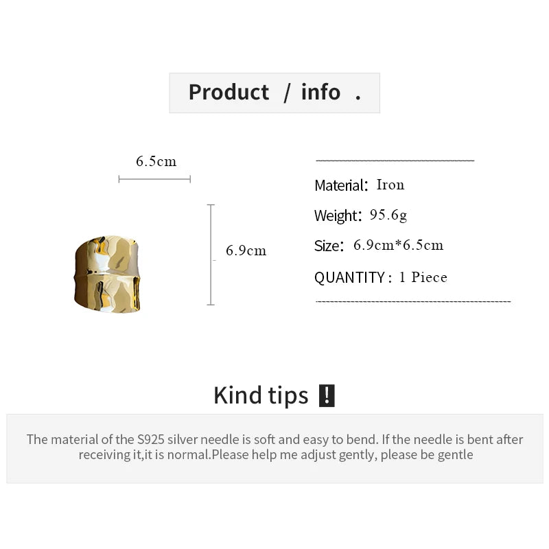 Exaggerated Golden Wide Hand Bracelet Punk Smooth Irregular Geometric Open Cuff Bangles for Women Men Wristband Jwelry Gifts