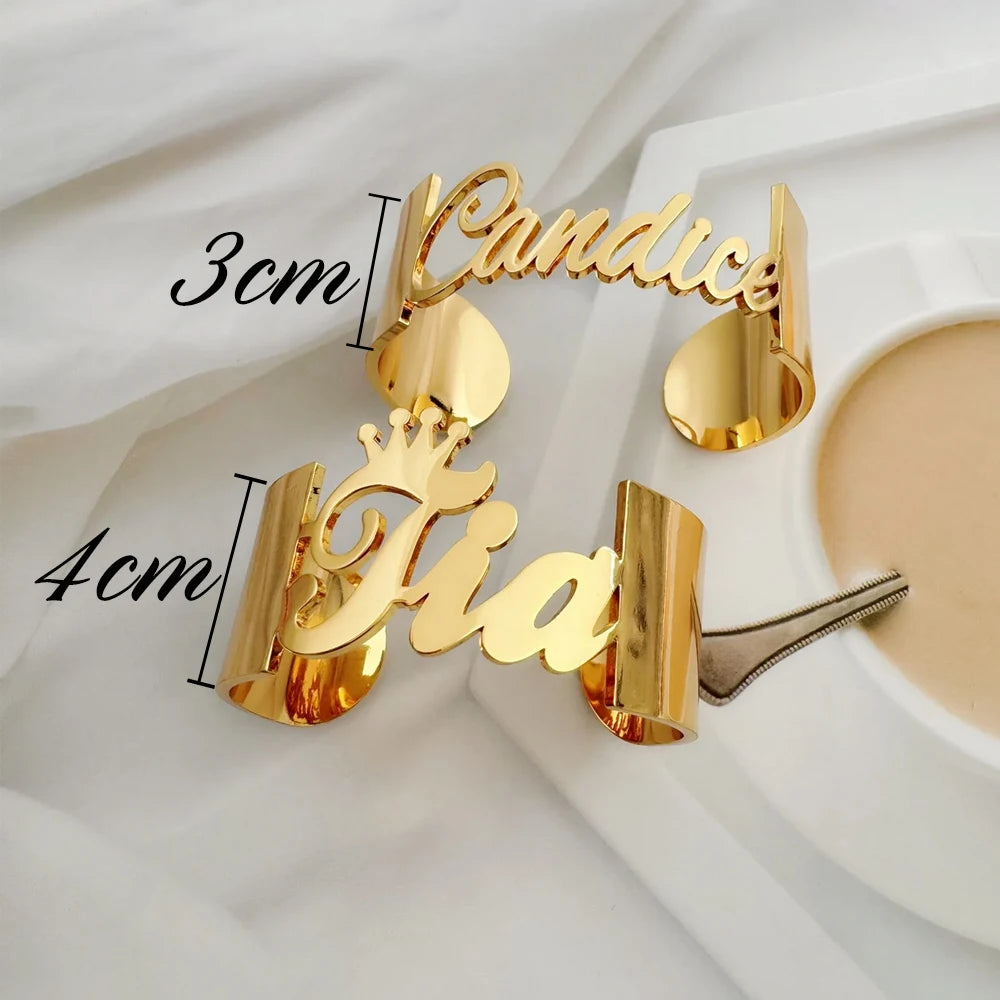 4cm Stainless Steel Nameplate Big Cuff Bangles Gift