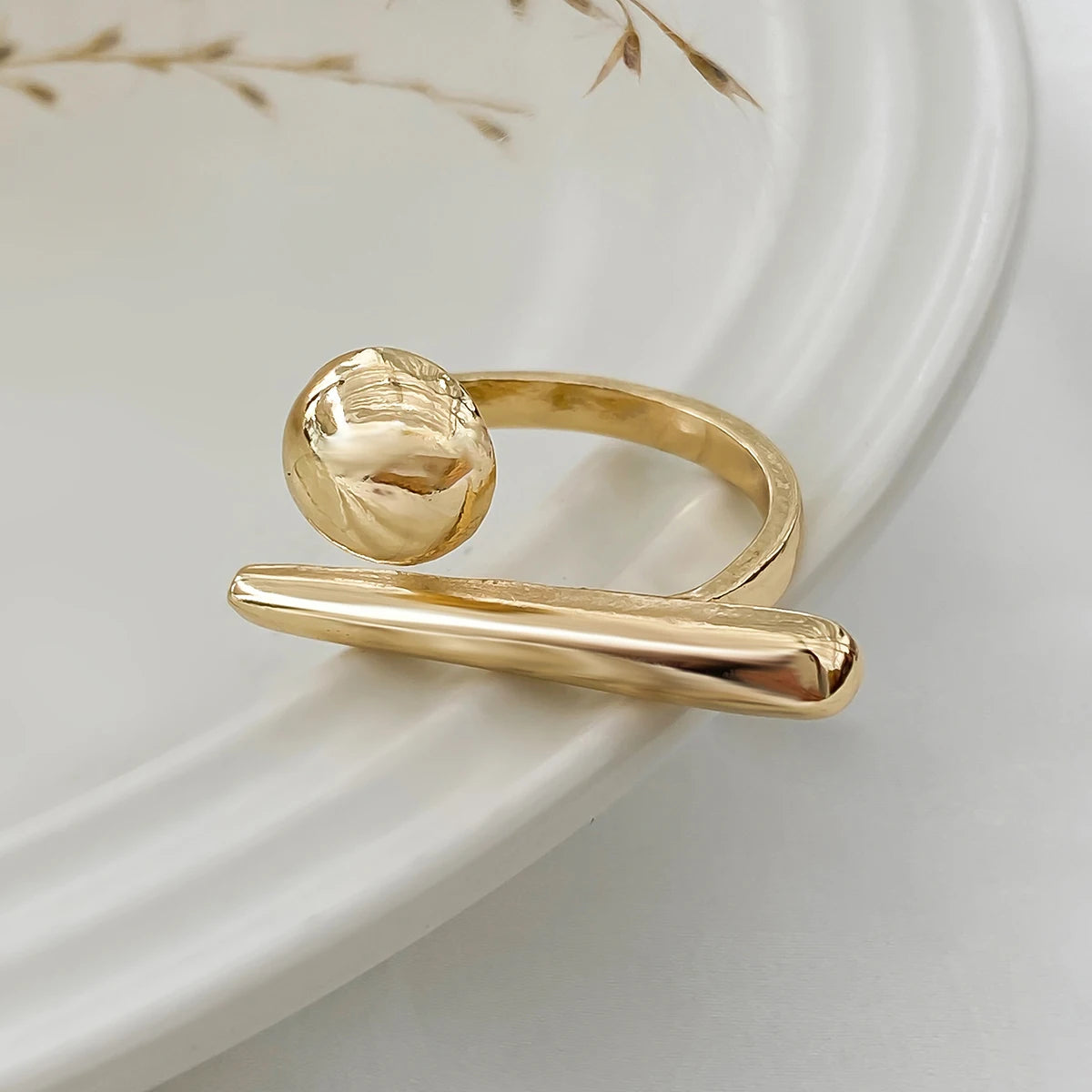 Creative Irregular Geometric Tiny Ball Open Ring for Women