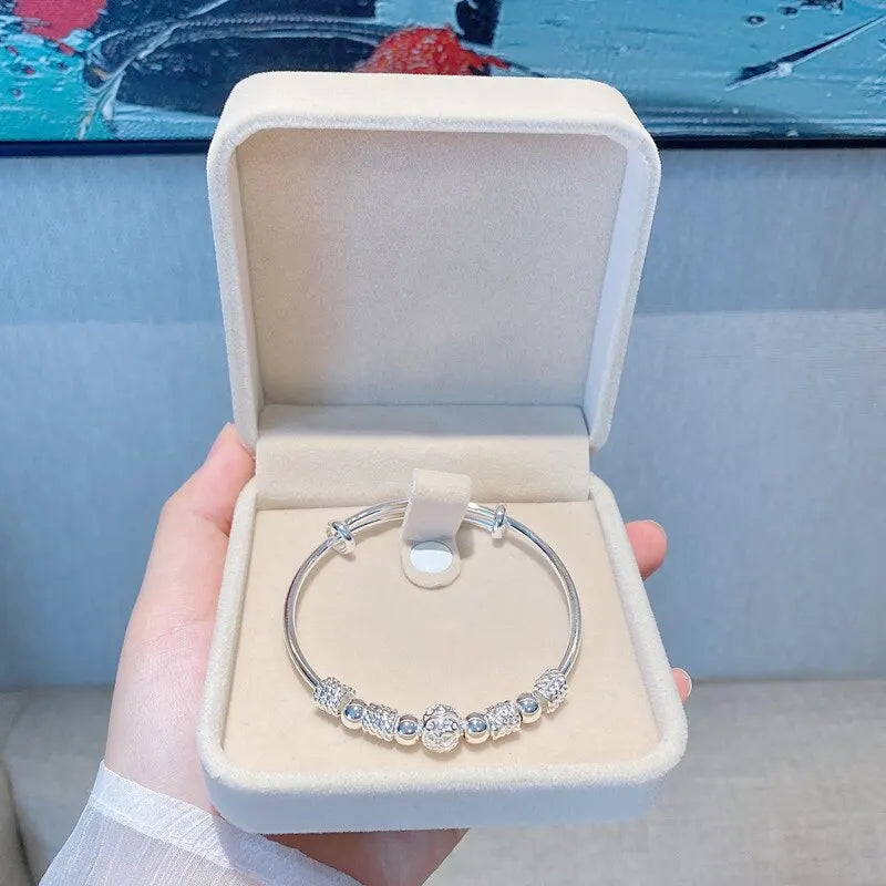 Silver Color Charm Lucky Beads Bangles - Free Shipping