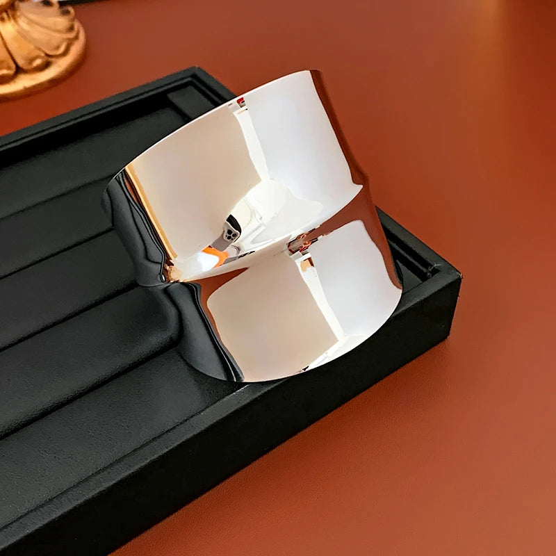 Exaggerated Golden Wide Hand Bracelet Punk Smooth Irregular Geometric Open Cuff Bangles for Women Men Wristband Jwelry Gifts