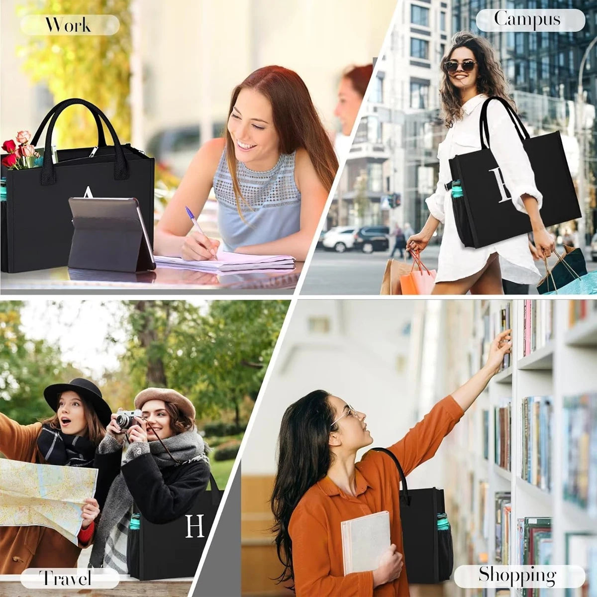 Canvas Tote Bag Set With Letter Embroidery Large Waterproof - Free Shipping