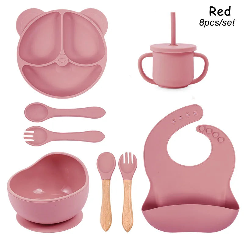 Feeding Set Silicone For Baby Sucker Bowl Dishes Plate For Kids