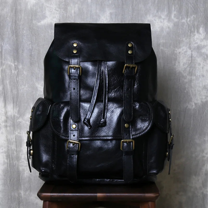 Retro Crazy Horse Leather Backpack for Mens