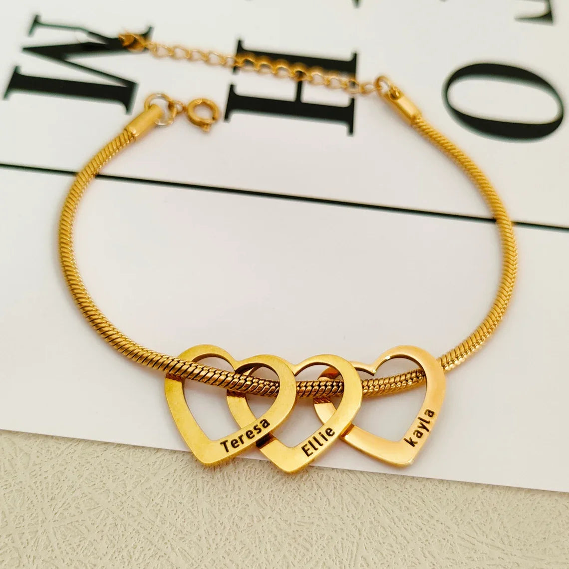 Custom Heart Name Bracelet 2 Family Heart Charm Bracelet