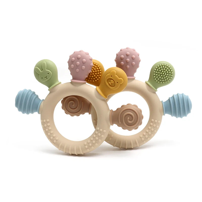 multicolor Silicone Baby Ring Teether Anxiety Teething Toys 0-12 Months