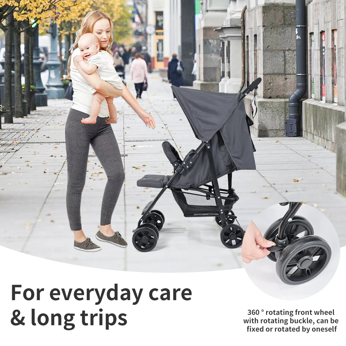 2-in-1 baby stroller, foldable, with sunshade included |
