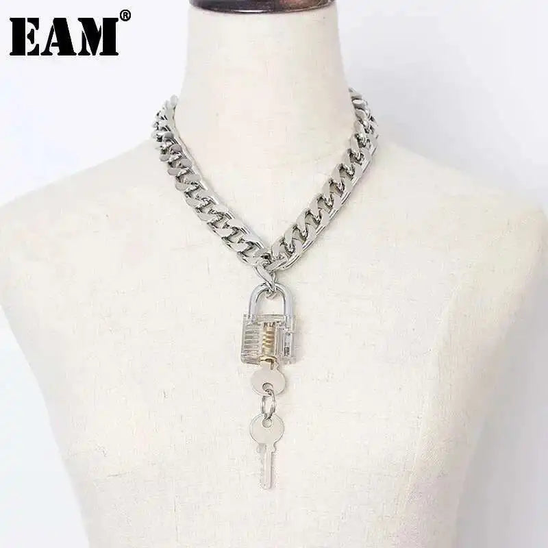 Big Chain Key Decoration Cool Buckle Metal Necklace New