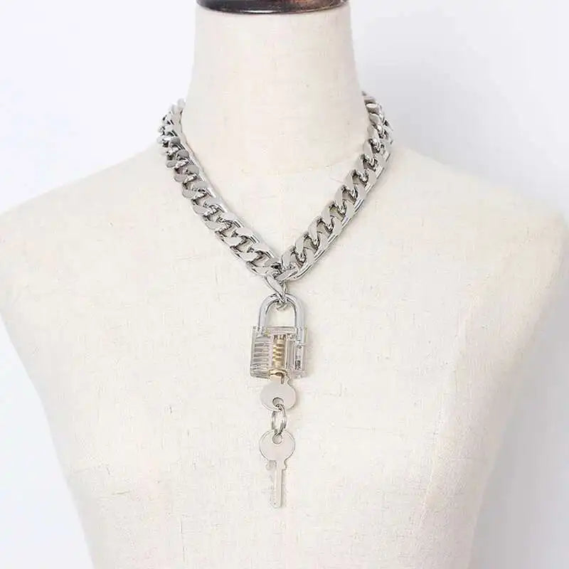 Big Chain Key Decoration Cool Buckle Metal Necklace New