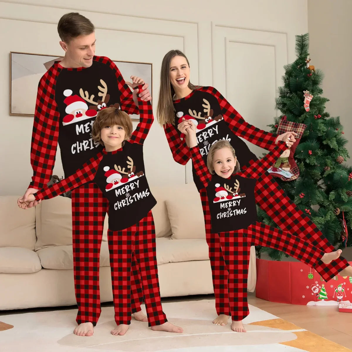 Christmas Pajamas Family Santa Claus Print