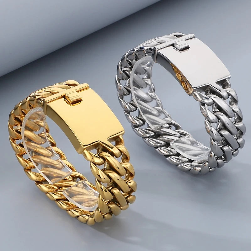 23mm Wide Big Heavy Gold Color 316L Stainless Steel Cuban Miami Link Chains or Bracelet.