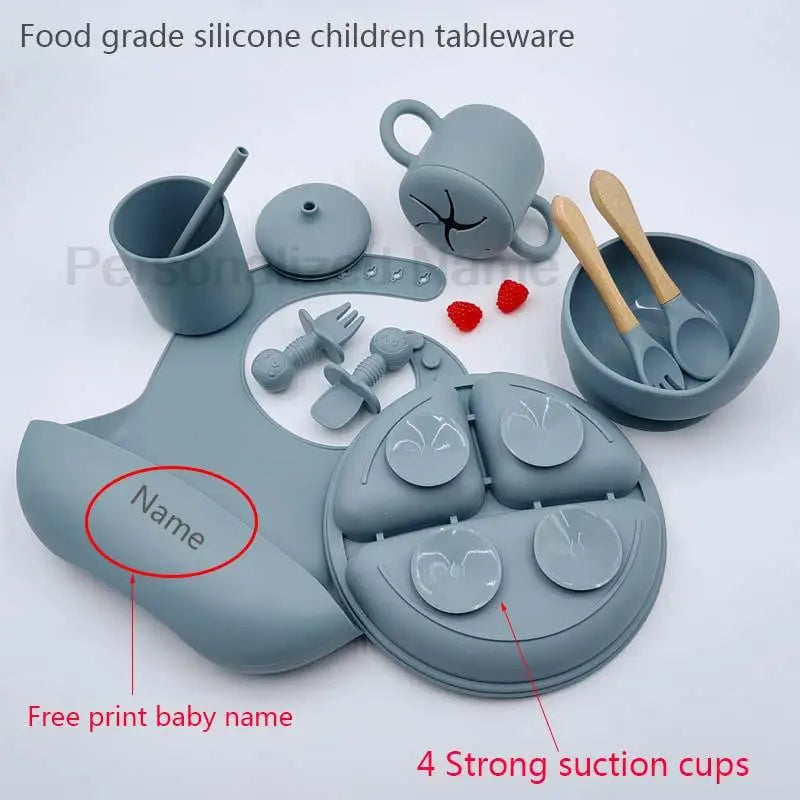 9Pcs Personalized Baby Silicone Feeding Sets Suction