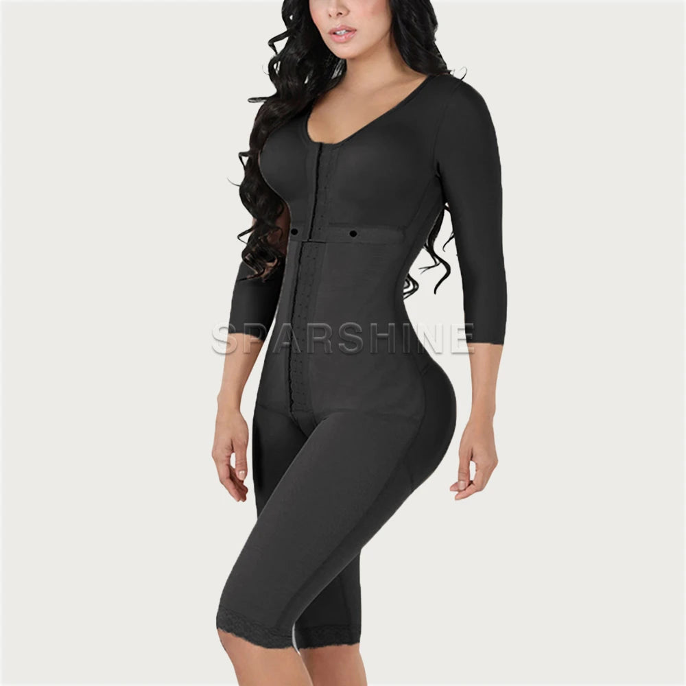 Shapewear Belly Long Plain Corset Breast Tightener Bodyshaper With Bra And Sleeves