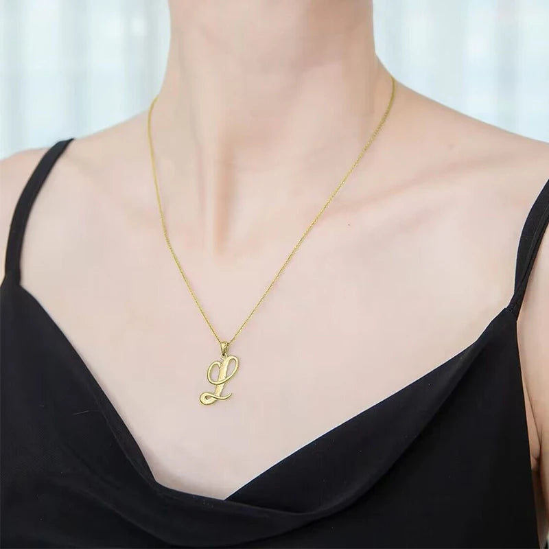 Women Stainless Steel Gold Color Initials Necklaces
