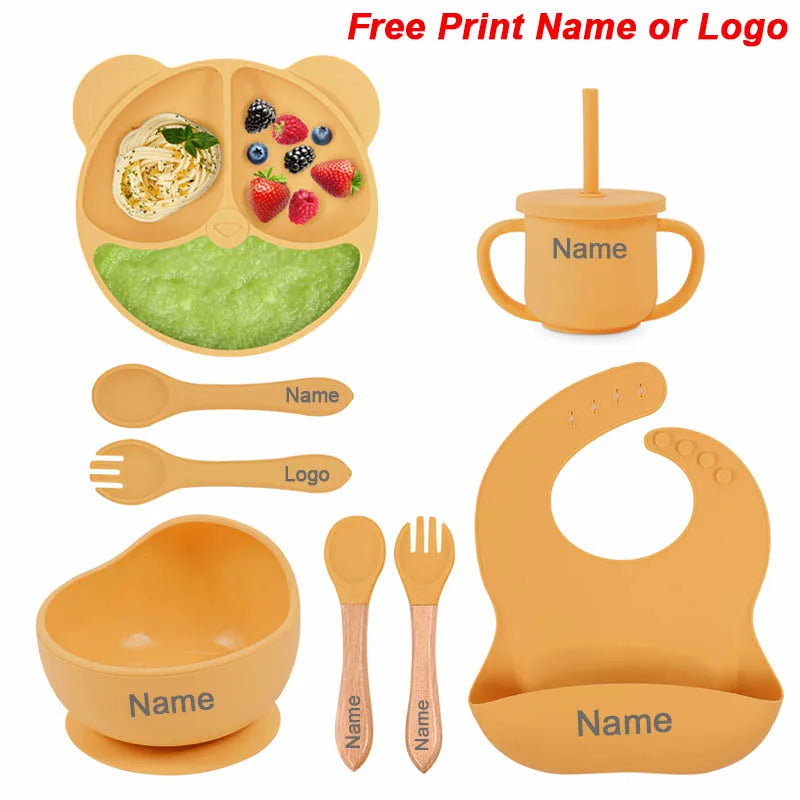 Feeding Set Silicone For Baby Sucker Bowl Dishes Plate For Kids