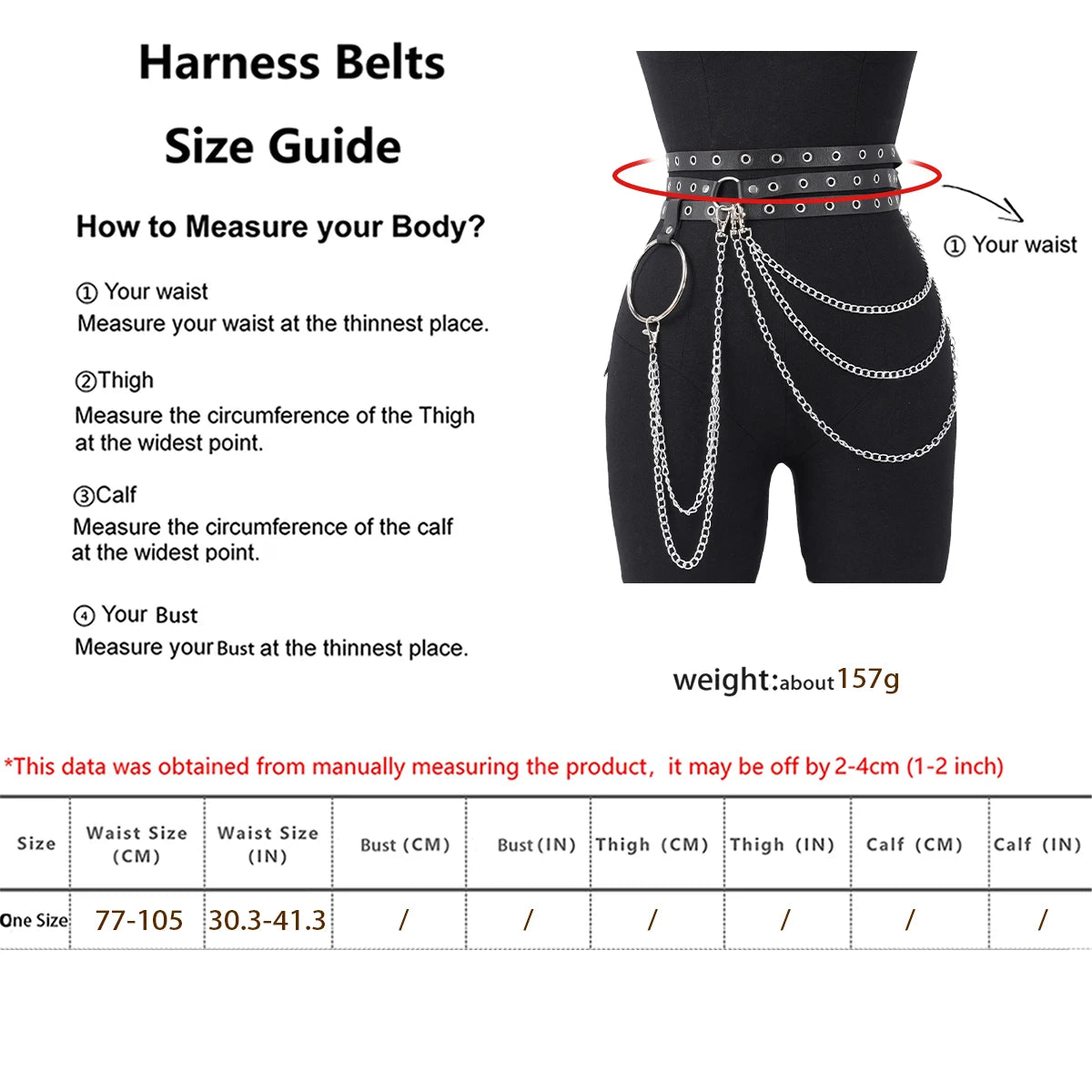 Women Fashion Belts Punk Street Style Leg Chain Pu Leather Gothic Body Chain Harness multi-storey Waist Belt Clothing Accessorie