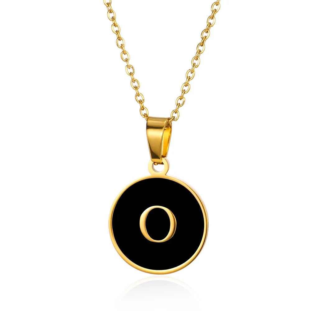 Women Gold Color Stainless Steel Round Couple Alphabet A-Z Pendant
