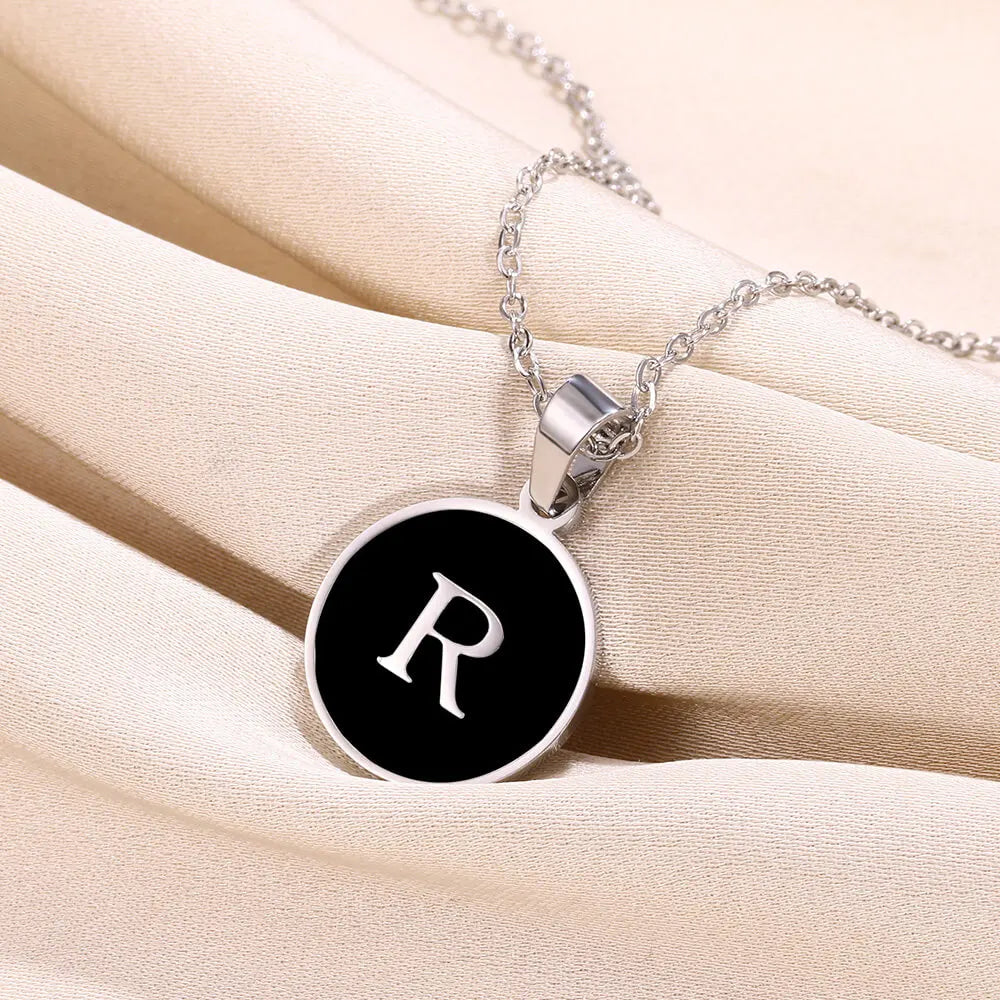 Women Gold Color Stainless Steel Round Couple Alphabet A-Z Pendant