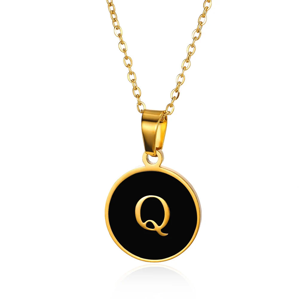 Women Gold Color Stainless Steel Round Couple Alphabet A-Z Pendant