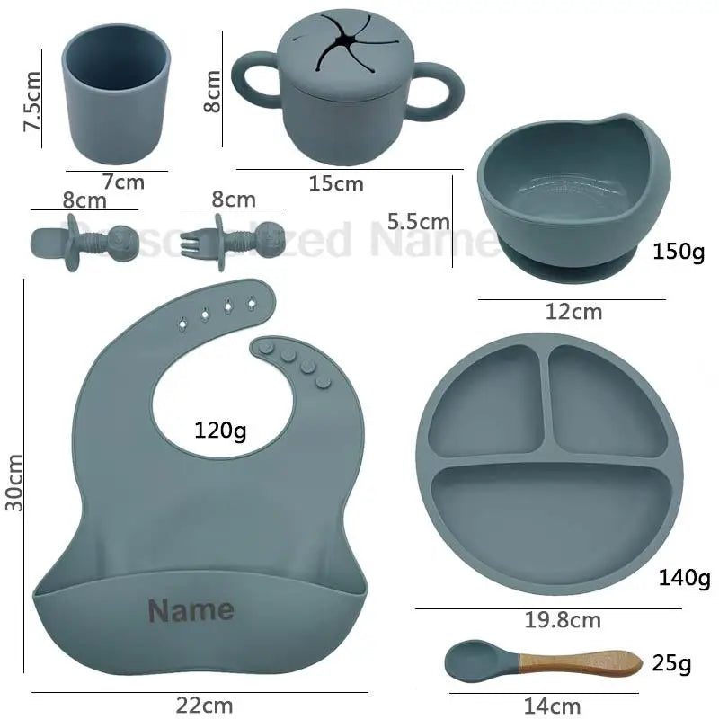 9Pcs Personalized Baby Silicone Feeding Sets Suction