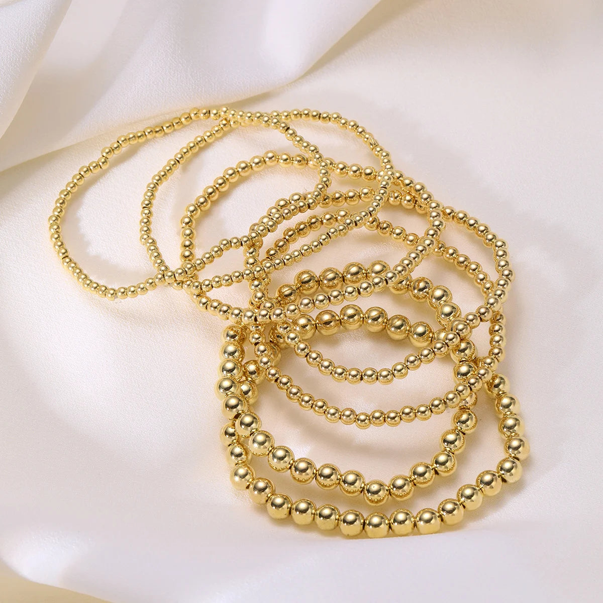 7 Pcs/Set Vintage Handmade Gold Color Beads Bracelets Set -