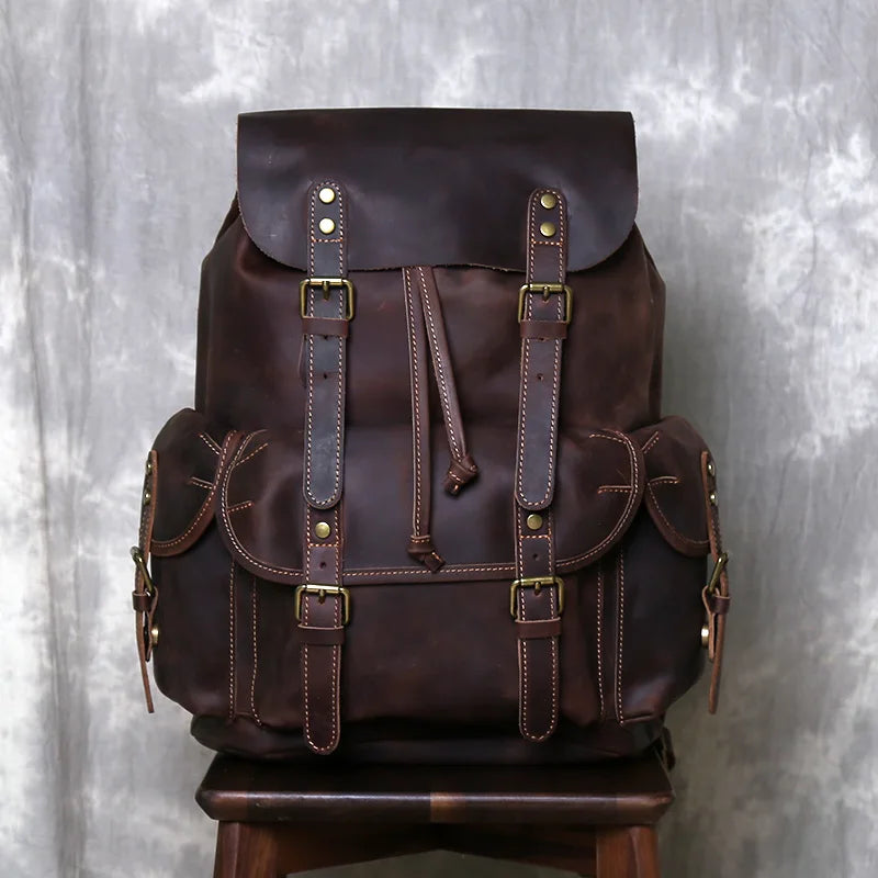 Retro Crazy Horse Leather Backpack for Mens