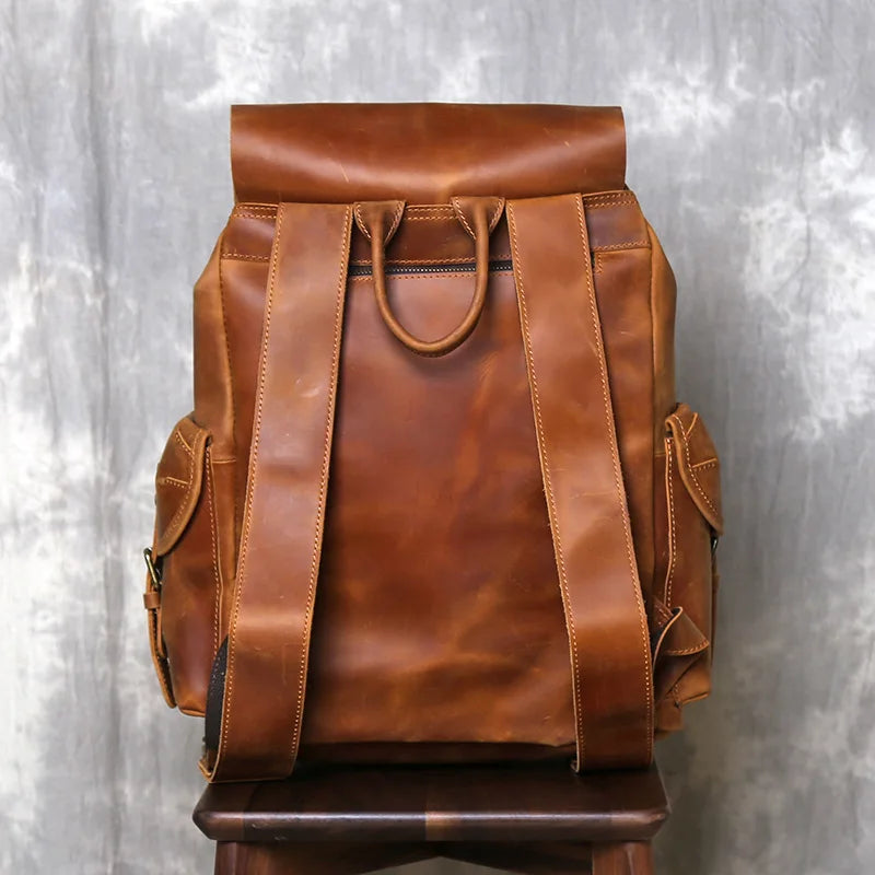 Retro Crazy Horse Leather Backpack for Mens