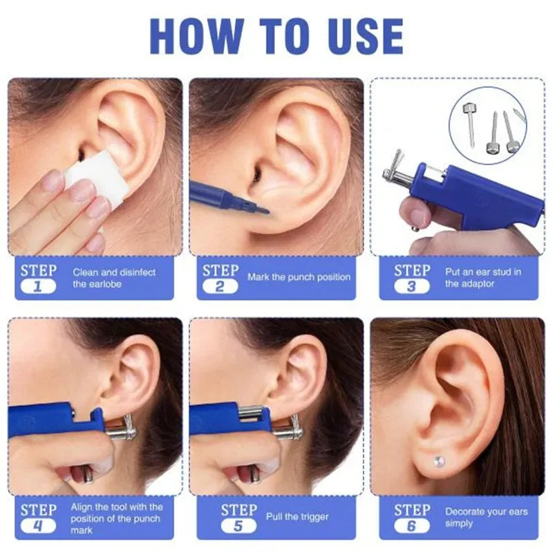 Professional Ear Piercing Tool Set with 10pairs Crystal Stud Earring