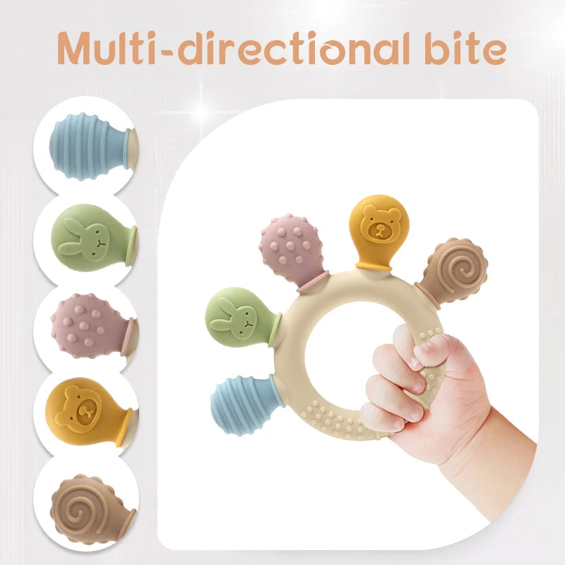multicolor Silicone Baby Ring Teether Anxiety Teething Toys 0-12 Months