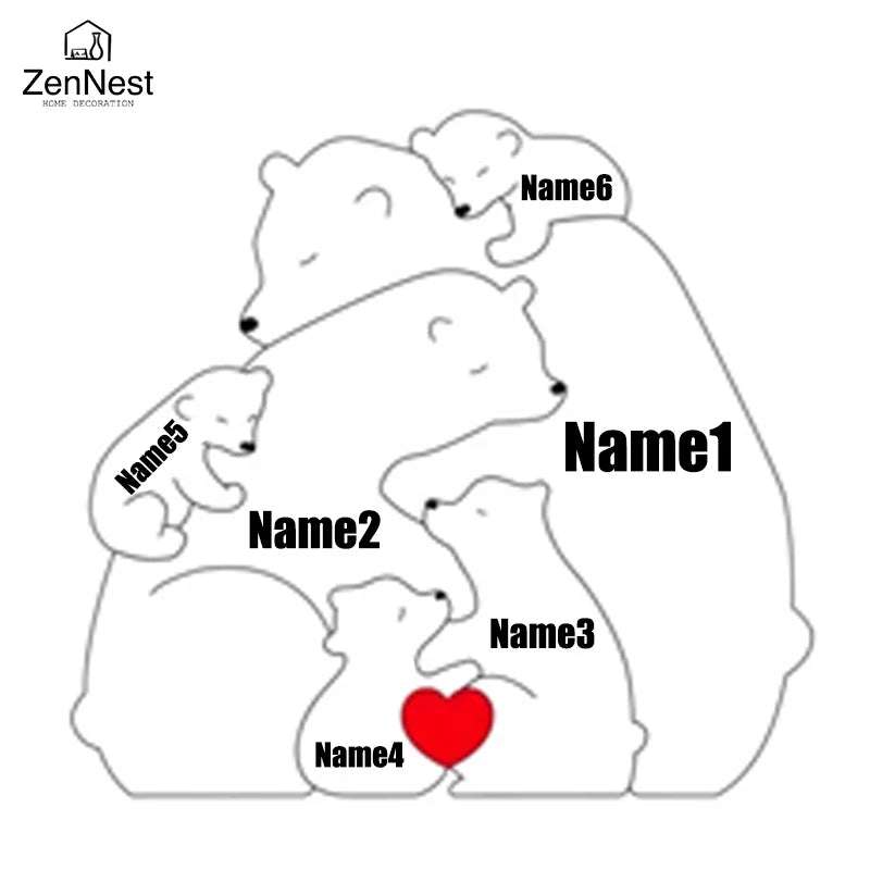 Little Bear Family Personalized Name Puzzles, Thanksgiving Christmas Gifts,