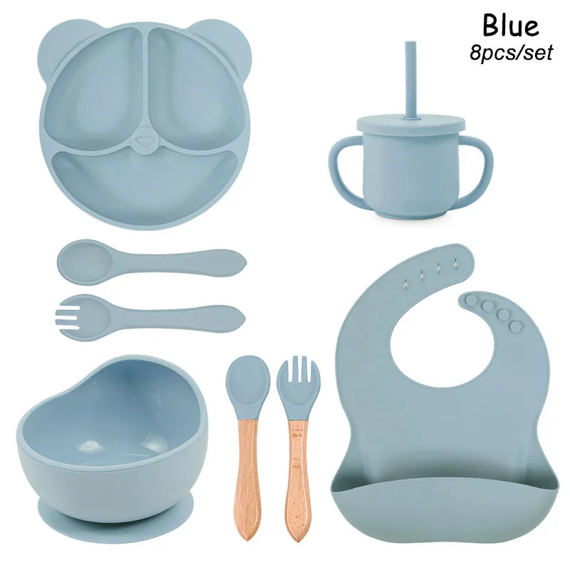Feeding Set Silicone For Baby Sucker Bowl Dishes Plate For Kids