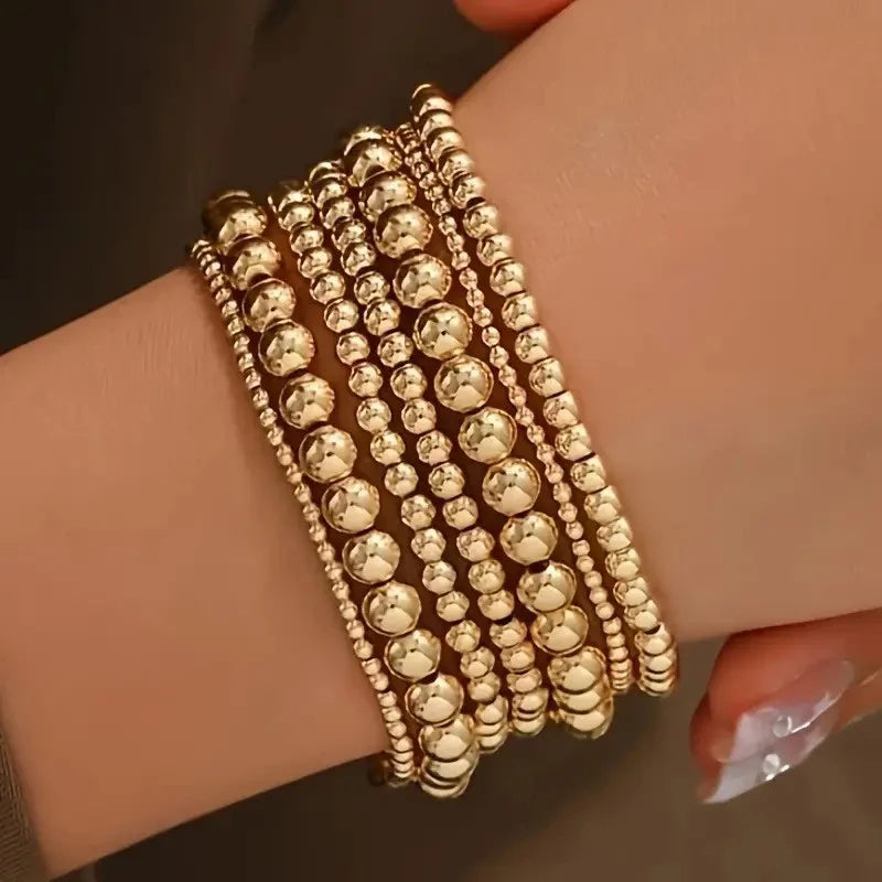 7 Pcs/Set Vintage Handmade Gold Color Beads Bracelets Set -